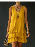 Robe Sans Manches Col en V Ourlet Volanté Grande Taille - photo produit 19 - VELZAR