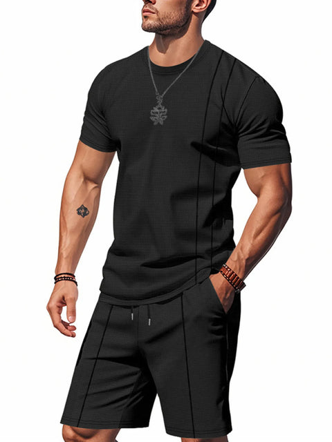 Men's Full Size Round Neck Short Sleeve Top and Shorts Set Plus Size - photo produit 1 - VELZAR