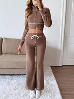 Zip Up Long Sleeve Top and Pants Set - photo produit 3 - VELZAR