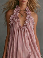 Full Size Ruffled Trim Halter Neck Mini Dress Plus Size - photo produit 2 - VELZAR
