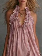 Full Size Ruffled Trim Halter Neck Mini Dress Plus Size - photo produit 2 - VELZAR