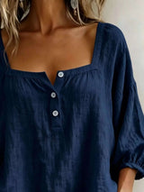 Blouse Col Carré Détail Boutonné Grande Taille - photo produit 6 - VELZAR