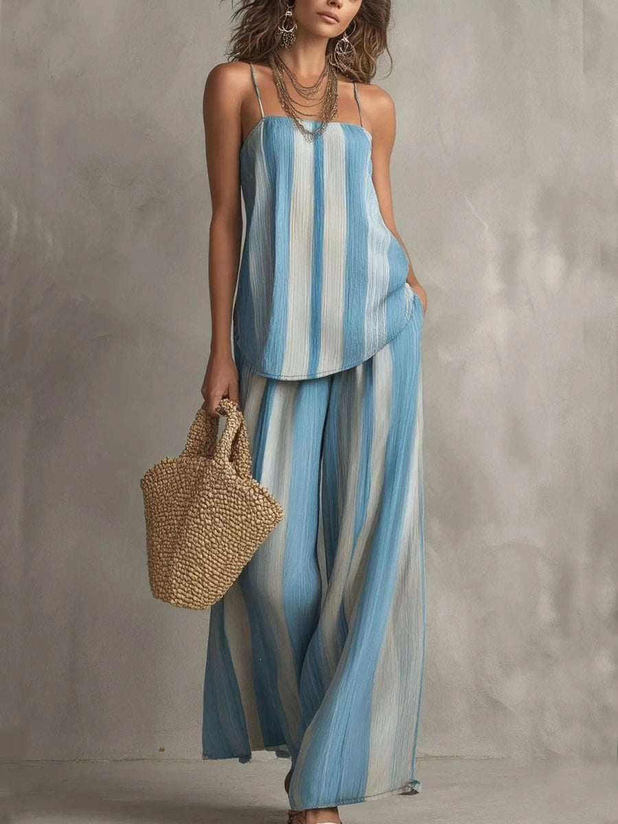 Ensemble Débardeur Rayé et Pantalon Jambe Large
