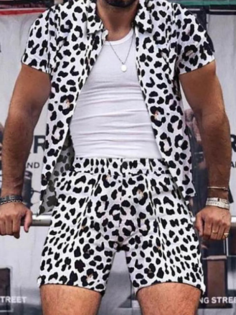 Ensemble Chemise Léopard Boutonnée et Short Grande Taille Homme - photo produit 1 - VELZAR