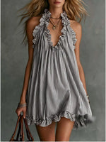 Full Size Ruffled Trim Halter Neck Mini Dress Plus Size - photo produit 3 - VELZAR