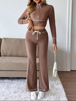 Zip Up Long Sleeve Top and Pants Set - photo produit 1 - VELZAR