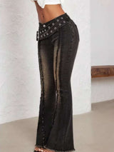 Belted High Waist Flare Jeans - photo produit 3 - VELZAR
