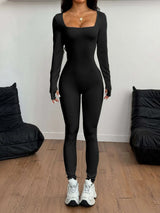 Square Neck Long Sleeve Active Jumpsuit - photo produit 3 - VELZAR
