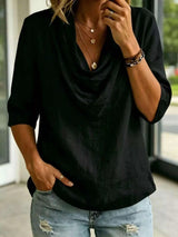 Full Size Cowl Neck 3/4 Sleeve Top Plus Size - photo produit 3 - VELZAR