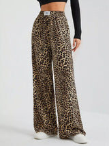 Full Size Leopard Print Wide Leg Pants Plus Size - photo produit 1 - VELZAR