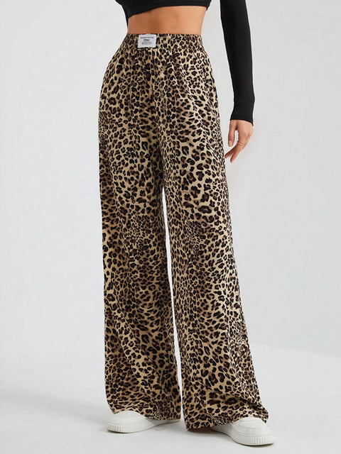 Full Size Leopard Print Wide Leg Pants Plus Size - photo produit 1 - VELZAR