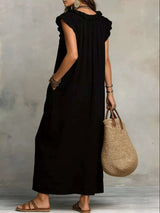Robe Longue Col en V Volantée - photo produit 4 - VELZAR