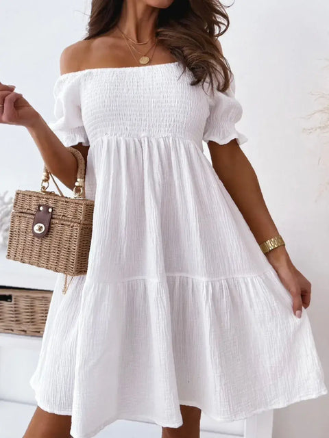 Robe Courte Smockée Épaules Dénudées - photo produit 1 - VELZAR