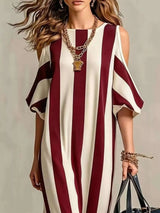 Robe Longue Rayée Épaules Dénudées - photo produit 6 - VELZAR