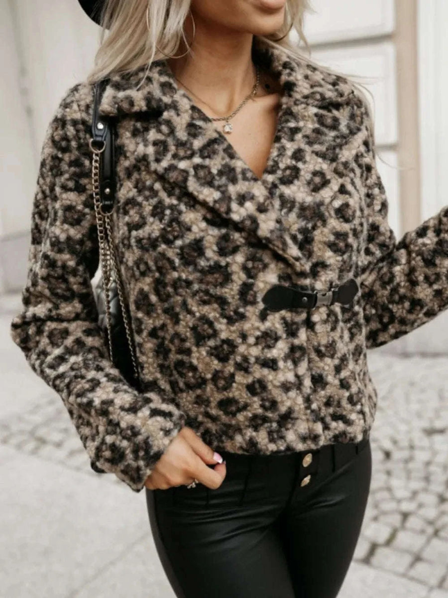 Manteau Col Chemise Effet Fourrure Imprimé Animal