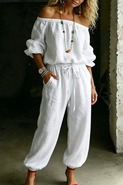 Full Size Off-Shoulder Top and Pants Set Plus Size - photo produit 1 - VELZAR