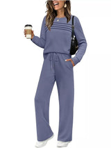 Full Size Long Sleeve Round Neck Top and Pants Set Plus Size - photo produit 4 - VELZAR