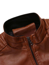 Men's Plus Size Zip Up Leather Moto Jacket - photo produit 3 - VELZAR