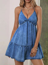 Robe Courte en Denim Col Halter - photo produit 3 - VELZAR