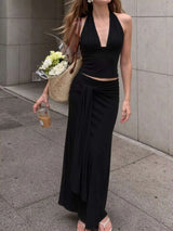 Full Size Halter Neck Crop Top and Maxi Skirt Set Plus Size - photo produit 4 - VELZAR