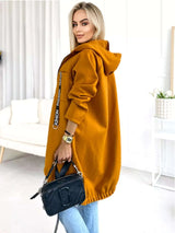 Full Size Zip Up Longline Hooded Outerwear Plus Size - photo produit 2 - VELZAR