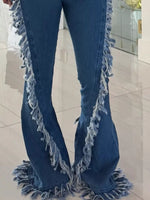 Frayed Trim High Waist Flare Jeans - photo produit 8 - VELZAR