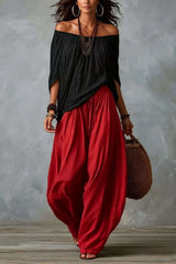 Full Size Off-Shoulder Top and Wide-Leg Pants Set Plus Size - photo produit 3 - VELZAR