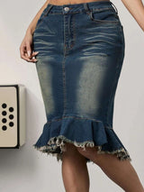 Raw Hem Mermaid Denim Skirt - photo produit 4 - VELZAR