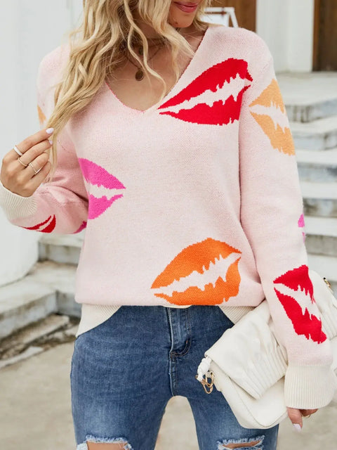 Pull Col en V Lèvres Colorées - photo produit 1 - VELZAR