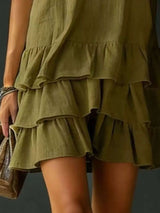 Robe Sans Manches Col en V Ourlet Volanté Grande Taille - photo produit 6 - VELZAR