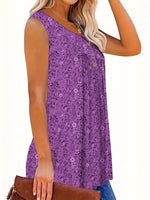 Débardeur Imprimé Floral Détail Boutonné Grande Taille - photo produit 7 - VELZAR