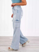 Full Size Wash Wide Leg Cargo Jeans Plus Size - photo produit 2 - VELZAR