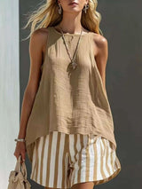 Ensemble Débardeur Col Rond et Short Rayé - photo produit 5 - VELZAR