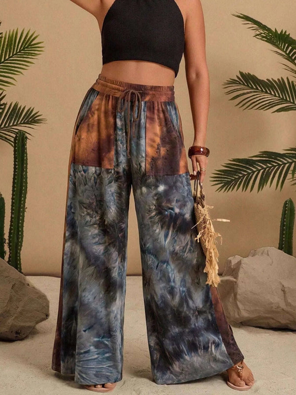 Full Size Tie-Dye Wide Leg Casual Pants Plus Size - photo produit 1 - VELZAR