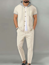 Men's Full Size Short-Sleeve Hooded Top and Shorts Set Plus Size - photo produit 4 - VELZAR