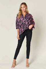 Double Take – Blouse Imprimée Crantée Manches Trois-Quarts Grande Taille - photo produit 4 - VELZAR