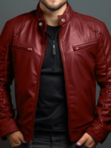 Men's Full Size Leather Motorcycle Jacket with Zipper Front Plus Size - photo produit 2 - VELZAR