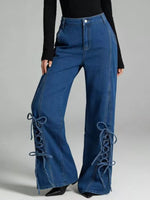 Lace-Up Wide Leg Jeans - photo produit 7 - VELZAR