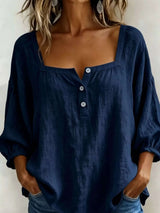 Blouse Col Carré Détail Boutonné Grande Taille - photo produit 5 - VELZAR
