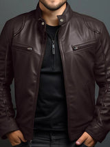 Men's Full Size Leather Motorcycle Jacket with Zipper Front Plus Size - photo produit 1 - VELZAR