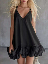 Full Size V-Neck Bubble Hem Mini Dress Plus Size - photo produit 2 - VELZAR