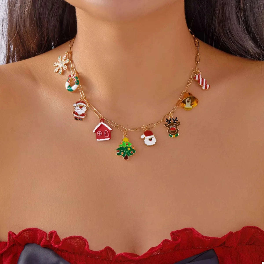 Collier Thème de Noël en Résine Plaqué Or 18K
