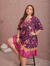 Plus Size Floral Flutter Sleeve Dress - photo produit 2 - VELZAR