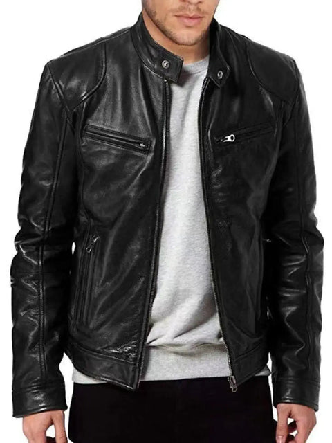 Perfecto en Cuir à Poches Zippées Grande Taille Homme - photo produit 1 - VELZAR