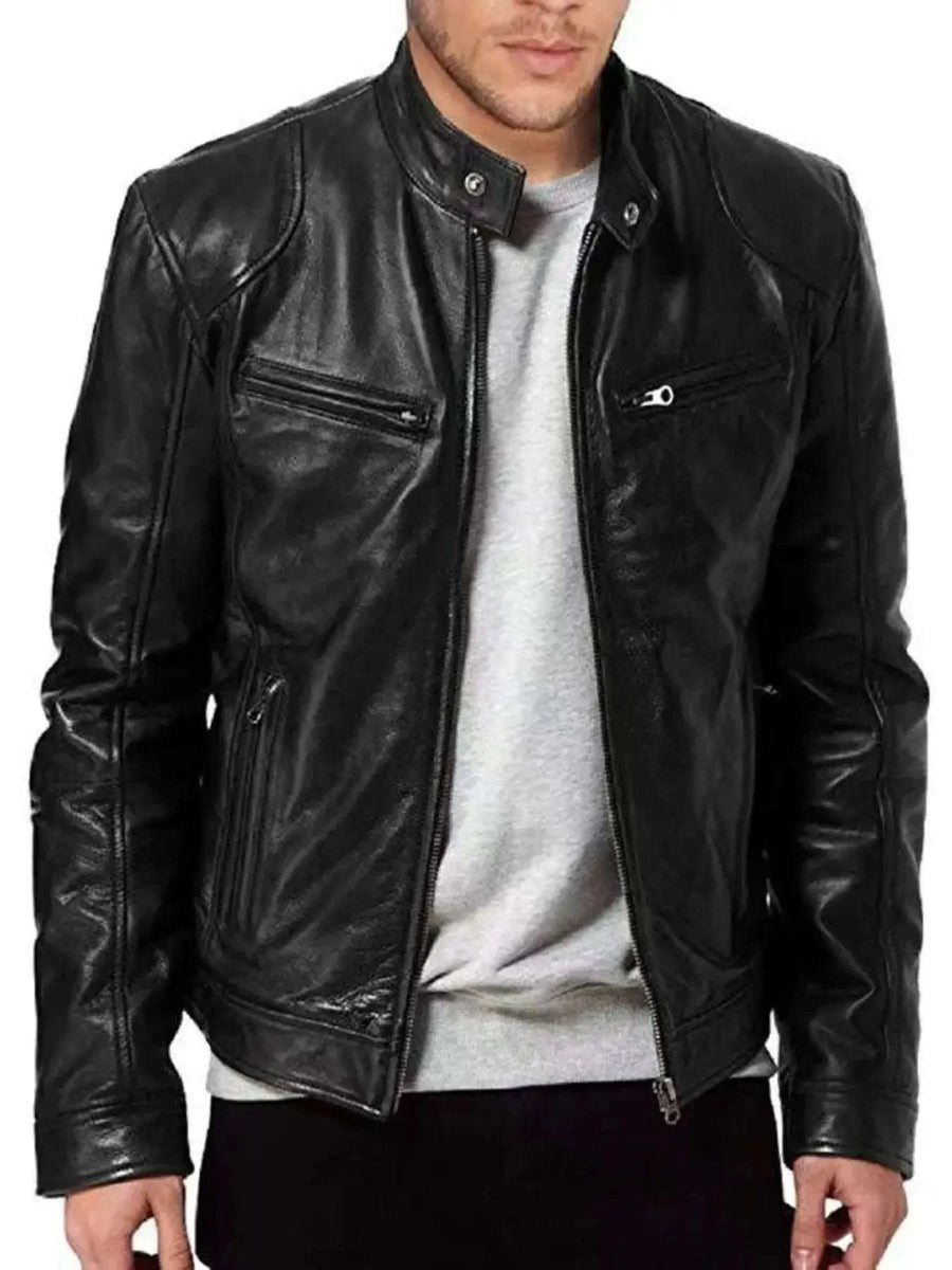 Perfecto en Cuir à Poches Zippées Grande Taille Homme