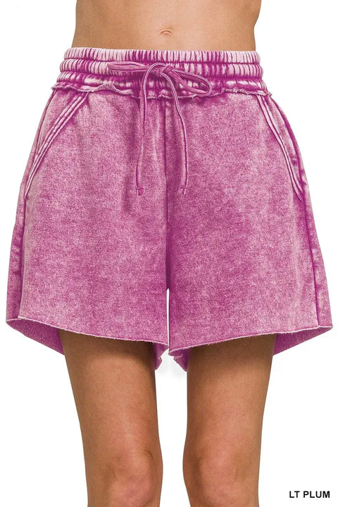 Zenana – Short en Molleton Délavage Acide à Cordon et Poches - photo produit 1 - VELZAR