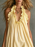 Full Size Ruffled Trim Halter Neck Mini Dress Plus Size - photo produit 8 - VELZAR