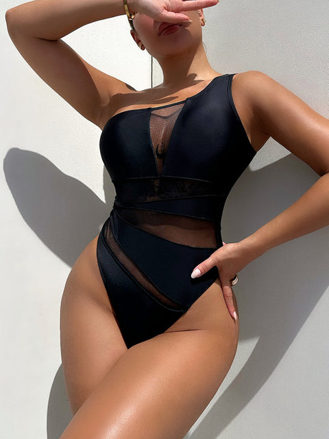 One-Shoulder Sleeveless One-Piece Swimsuit - photo produit 1 - VELZAR