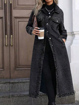 Longline Button-Front Denim Jacket - photo produit 5 - VELZAR