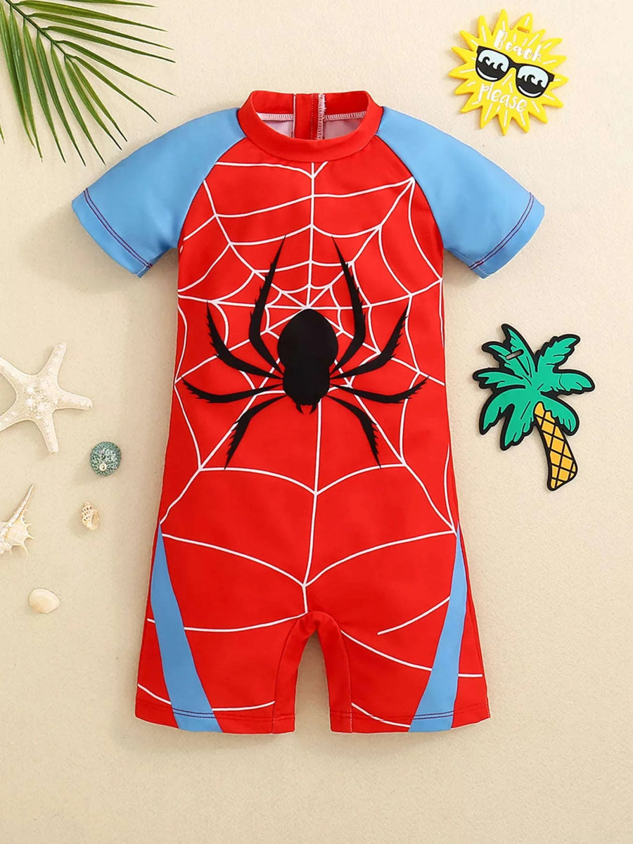Maillot de Bain Enfant Une Pièce Manches Courtes Spider-Man